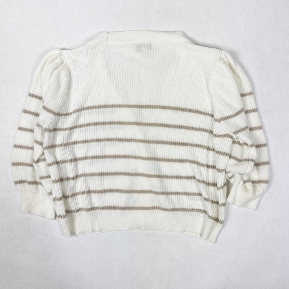 Evereve Hayes Cardigan Womens XL Ivory Taupe Stripe Button Front‎ - Picture 2 of 5